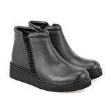 Stella Siyah Kadın Fermuarlı Deri Bot