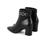 Siyah Kadın Topuklu Deri Bot