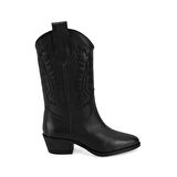 Noa Siyah Kadın Desenli Deri Kovboy Çizmesi