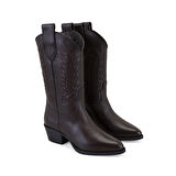 Noa Kahve Kadın Desenli Deri Kovboy Çizmesi