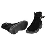 Kadın Siyah Kemer Aksesuarlı Süet Bot