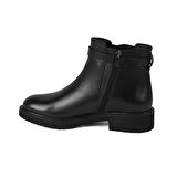 Kadın Kemer Aksesuarlı Siyah Lastikli Deri Chelsea Bot