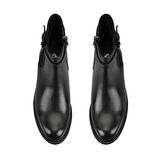 Kadın Kemer Aksesuarlı Siyah Lastikli Deri Chelsea Bot