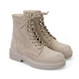 Kadın Bej Fermuarlı Süet Deri Bot