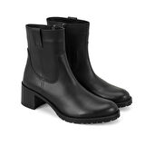 Kadın Siyah Topuklu Deri Bot
