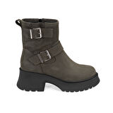 Kadın Yeşil Kemer Aksesuarlı Topuklu Deri Bot