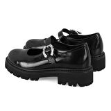 Kadın Siyah Ayarlanabilir Tokalı Deri Günlük Ayakkabı