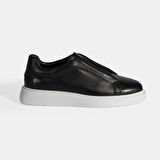 Siyah Erkek Lastik Detaylı Deri Günlük Ayakkabı