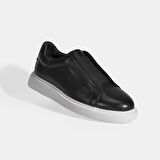 Siyah Erkek Lastik Detaylı Deri Günlük Ayakkabı