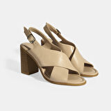 Bej Kadın Toka Detaylı Slingback Deri Sandalet