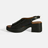 Siyah Kadın Toka Detaylı Slingback Deri Sandalet