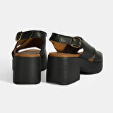 Siyah Kadın Toka Detaylı Slingback Deri Sandalet