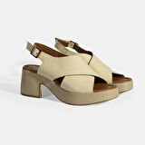 Krem Kadın Toka Detaylı Slingback Deri Sandalet