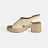 Krem Kadın Toka Detaylı Slingback Deri Sandalet