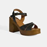 Siyah Kadın Toka Detaylı Slingback Deri Sandalet