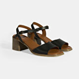 Siyah Kadın Toka Detaylı Slingback Deri Sandalet