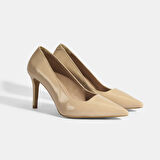 Tinaya Bej Kadın Rugan Topuklu Ayakkabı