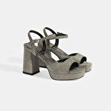 Elysian Platin Kadın Toka Detaylı Slingback Topuklu Abiye Ayakkabı