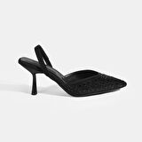 Malina Siyah Kadın Slingback Topuklu Abiye Ayakkabı
