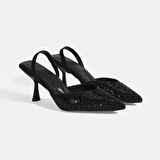 Malina Siyah Kadın Slingback Topuklu Abiye Ayakkabı