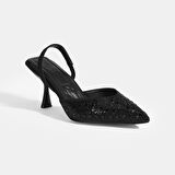 Malina Siyah Kadın Slingback Topuklu Abiye Ayakkabı