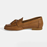 Kadın Taba Püskül Detaylı Slip-On Deri Loafer
