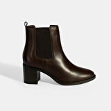 Kadın Kahve Lastikli Topuklu Deri Bot