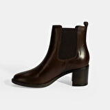 Kadın Kahve Lastikli Topuklu Deri Bot