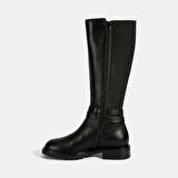 Kadın Siyah Metal Toka Detaylı Deri Çizme
