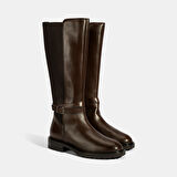 Kadın Kahve Metal Toka Detaylı Deri Çizme