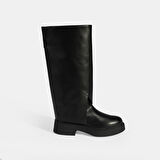 Kadın Siyah Katlama Detaylı Deri Çizme