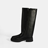 Kadın Siyah Katlama Detaylı Deri Çizme