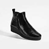 Kadın Siyah DesaComfort Çift Fermuarlı Dolgu Topuklu Deri Bot