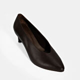 Kadın Kahve Klasik Topuklu Deri Ayakkabı