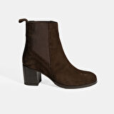 Kadın Kahve Lastikli Topuklu Süet Bot