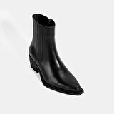 Kadın Siyah Lastik Detaylı Deri Topuklu Bot
