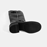 Kadın Siyah Metal Toka Detaylı Deri Çizme