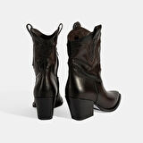 Kadın Kahve Kalın Topuklu Deri Bot