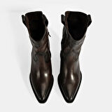 Kadın Kahve Kalın Topuklu Deri Bot