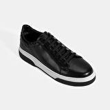 Erkek Siyah Bağcıklı Deri Spor Ayakkabı