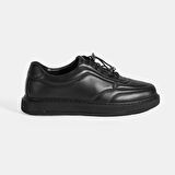 Kadın Siyah Bağcıklı Günlük Deri Ayakkabı