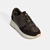 Kadın Kahve Bağcıklı Deri Spor Ayakkabı