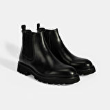 Erkek Siyah Lastik Detaylı Deri Bot