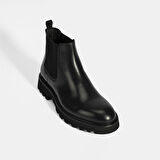 Erkek Siyah Lastik Detaylı Deri Bot