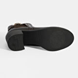 Kadın Kahve Metal Toka Detaylı Topuklu Deri Bot