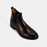 Erkek Kahve Lastikli Deri Bot