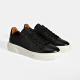 Erkek Siyah Bağcıklı Deri Günlük Ayakkabı