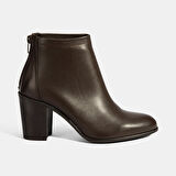 Kadın Kahve Kalın Topuklu Deri Bot