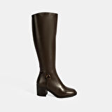 Kadın Kahve Kalın Topuklu Deri Çizme