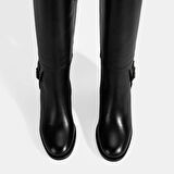 Kadın Siyah Kalın Topuklu Deri Çizme